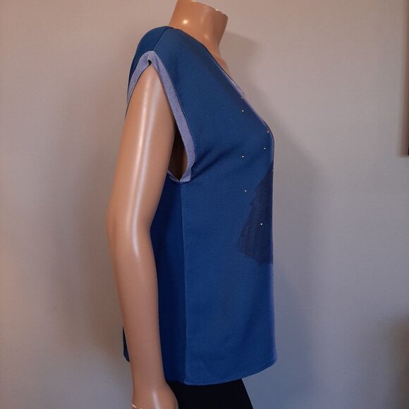 Disney Beauty And The Beast Studded Graphic Top Womens Size Medium Blue Tshirt - Picture 5 of 11